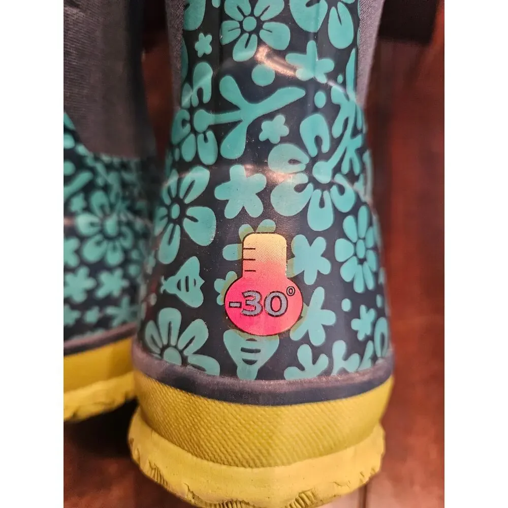 BOGS Youth Classic Floral Boots Kids Youth Size 4 Teal Insulated Waterproof Boot